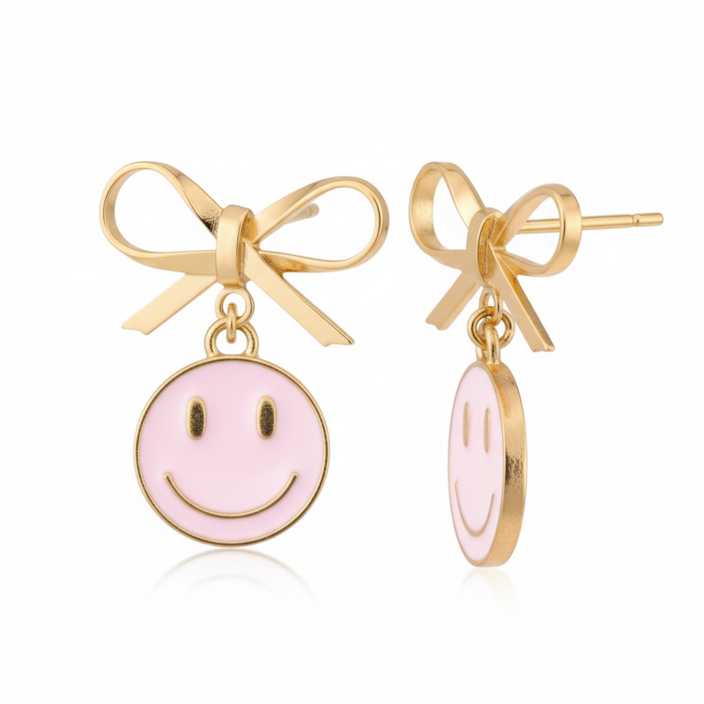 Smiley Face Earrings with Bow Detail