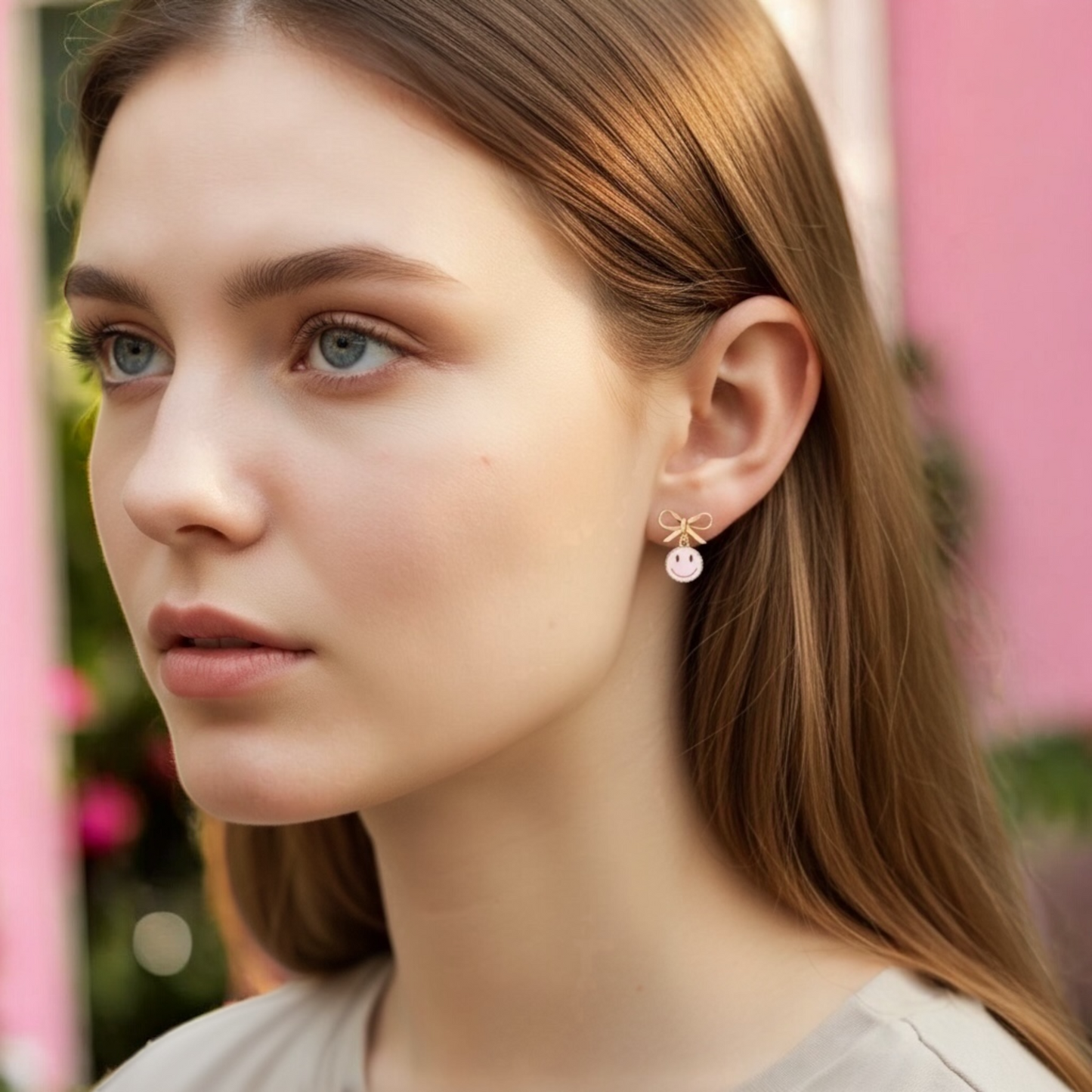Smiley Face Earrings with Bow Detail