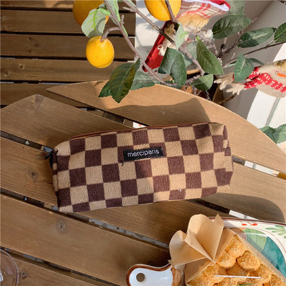 Corduroy Pencil Case Makeup Bag - Korean Style Retro Floral Canvas Pouch for Students