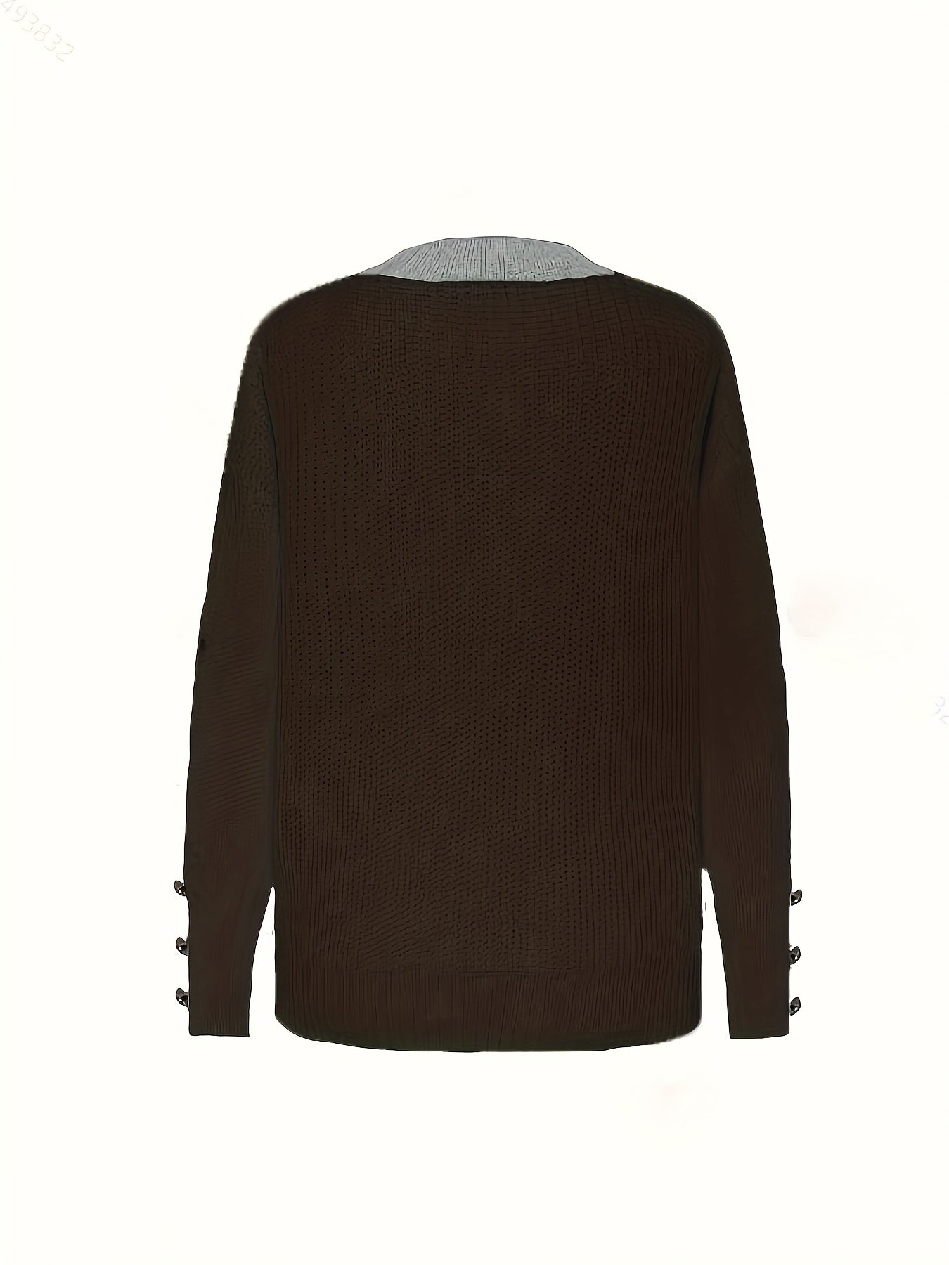 Plus Size Oversized Women's Sweater - Soft Knit Pullover with Button Front Placket, Long Sleeve Crew Neck for Fall/Winter