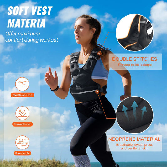 Adjustable Weighted Vest, 20-32lb Weight Vest with 6 Ironsand Weights and Reflective Stripe, Body Weight Vest Exercise Set for Men Women, Workout Equipment for Strength Training Running Jogging