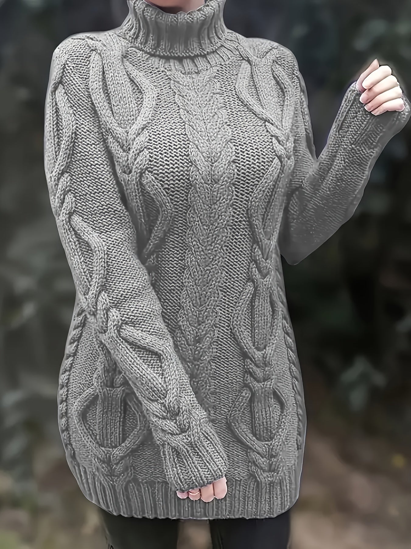Women's Plus Size High-Neck Cable Knit Sweater - Long Sleeve Solid Pullover, Soft Warm Fall Winter Top