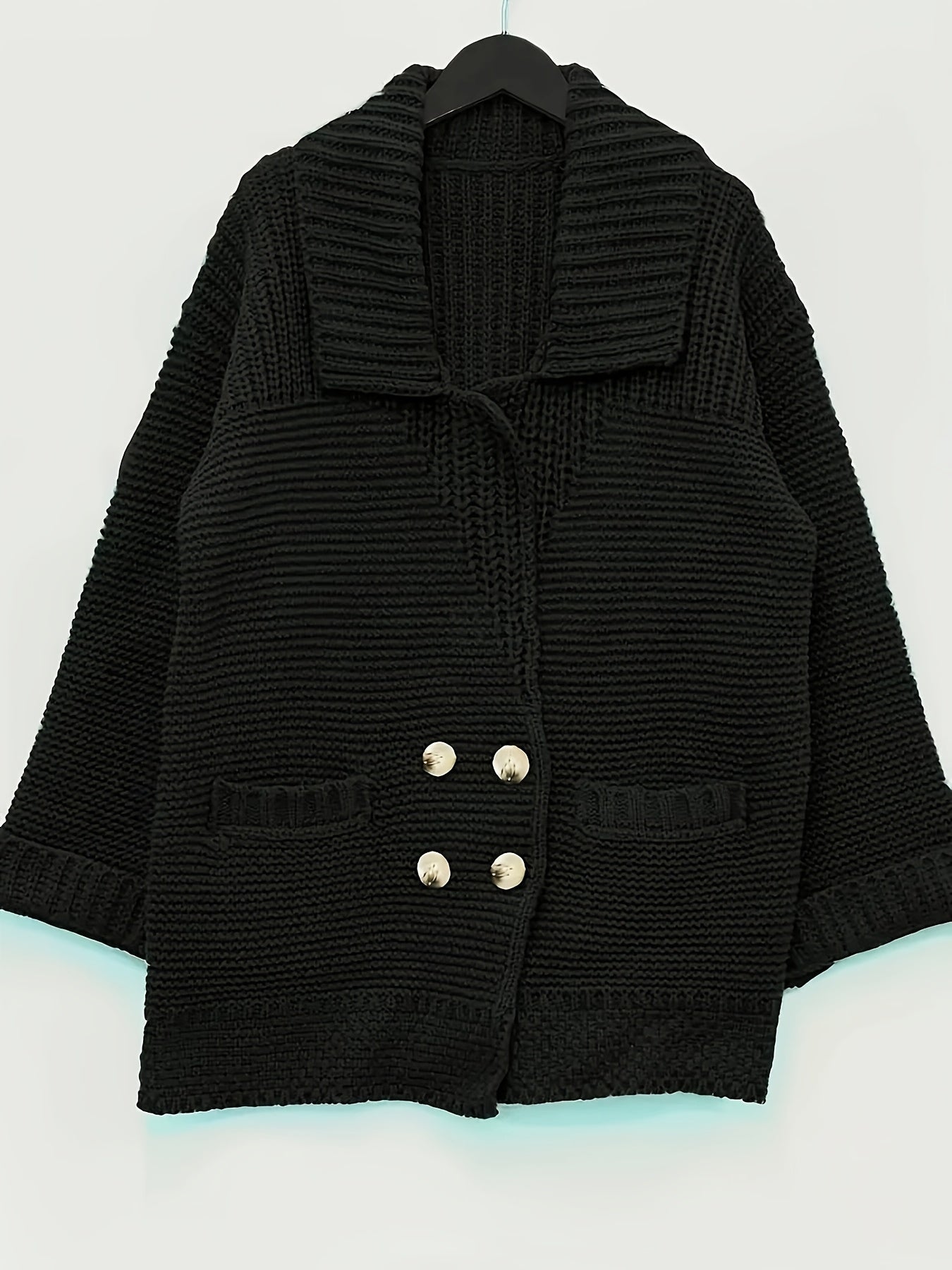 Plus Size Women's Knit Cardigan Coat – Elegant Lapel Poncho for Fall/Winter