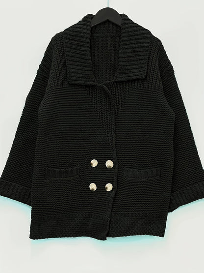 Plus Size Women's Knit Cardigan Coat – Elegant Lapel Poncho for Fall/Winter