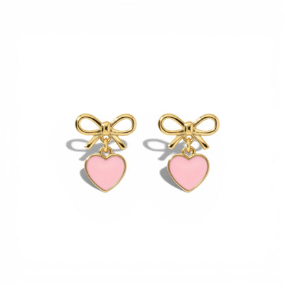 Heart Earrings with Cute Bow Design